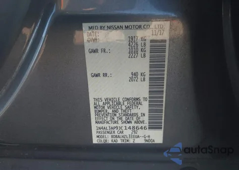 2018 Nissan Altima 2.5 Sr from USA, damaged, VIN 1N4AL3AP9JC148646